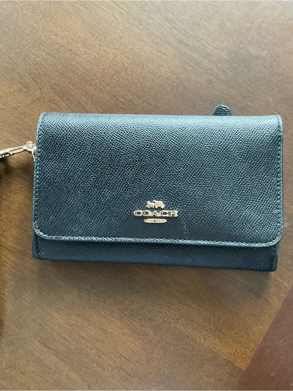 Coach Black Saffiano Leather Wallet with Gold Logo